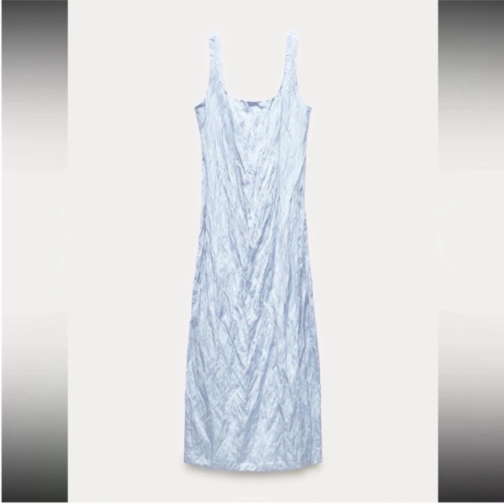 Zara, light blue, wrinkle look dress ZW collection , size Large - Picture 2 of 9